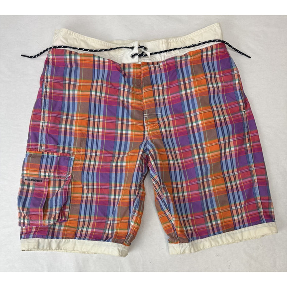 Twee Plaid Tommy Hilfiger Board Shorts Swim Trunks 2010 Era Men's Medium Retro - Picture 1 of 10